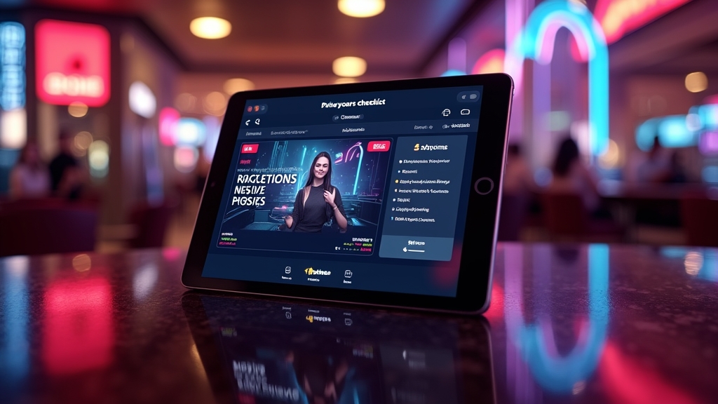 Devices showing casino app compatibility and requirements on a dark table