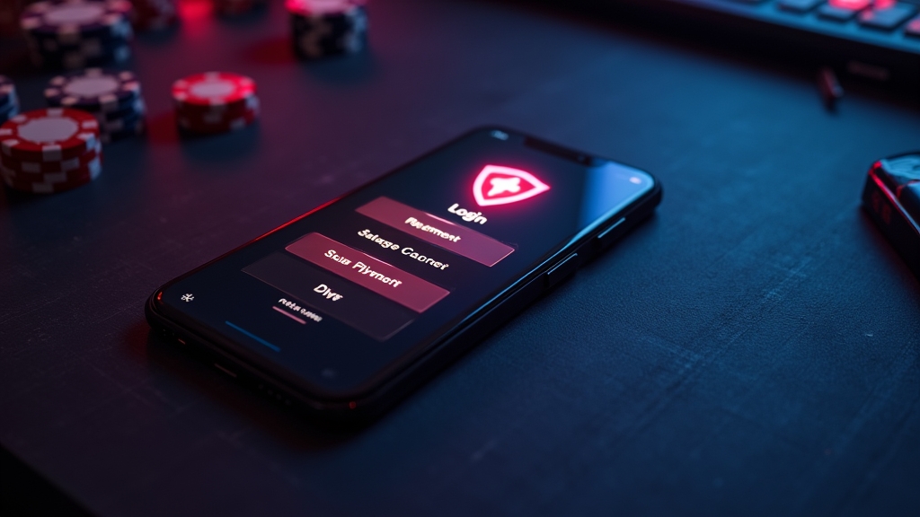 Secure mobile casino screen with login, payment, and support icons