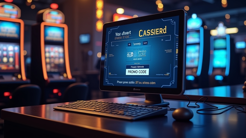 Casino cashier screen showing a promo code field and bonus confirmation